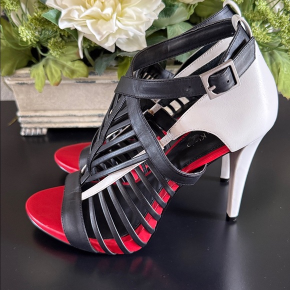Calvin Klein Nadia Black, White, and Red Strappy Heels - Picture 5 of 14